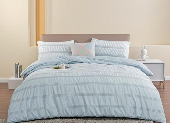 Seersucker-Bettwäsche-Set aus Baumwolle und recyceltem Polyester, nachhaltig, hellblau, Bettbezug, King-Size