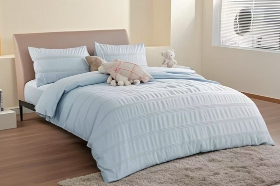 Seersucker-Bettwäsche-Set aus Baumwolle und recyceltem Polyester, nachhaltig, hellblau, Bettbezug, King-Size